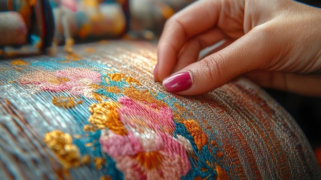 detal haftu z nici jedwabnej